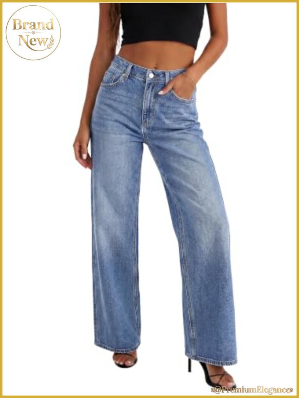 High Waisted Wide Leg Jeans Women Loose Stretchy Denim Pants Trousers with